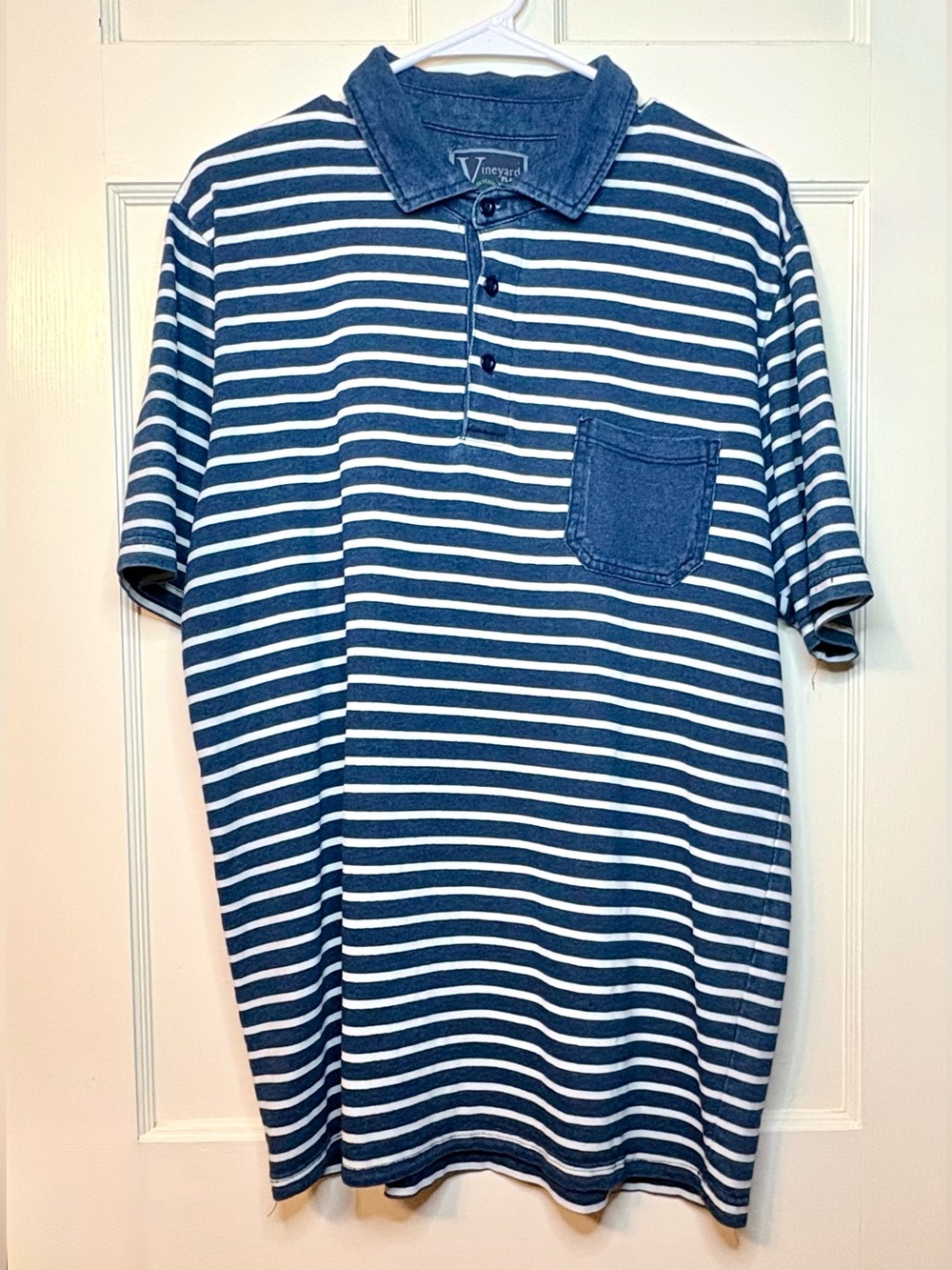 Vineyard Place Blue Striped Pocket Polo Shirt